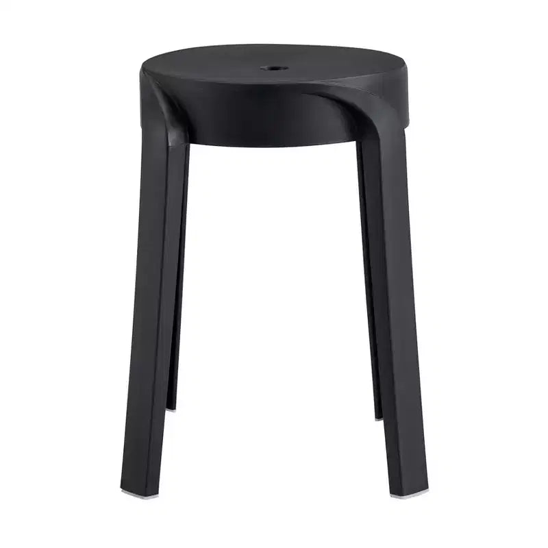 Lot de 6 tabourets ronds noirs en plastique, empilables, 150 kg, intérieur/extérieur, parfaits pour la salle de classe, la maison, le bureau