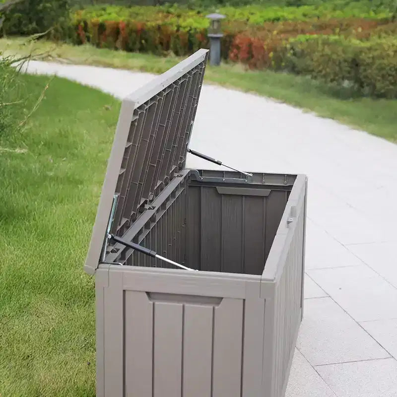 Coffre de rangement extérieur de 454 litres, en acier inoxydable avec insert, étanche, verrouillable et résistant aux UV pour meubles de patio, outils de jardin et accessoires de piscine