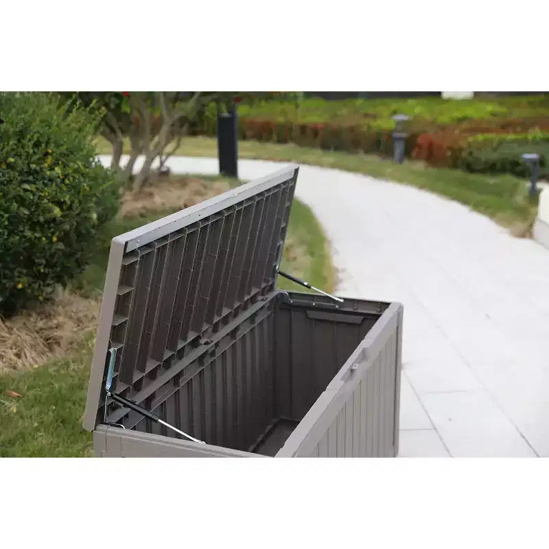 Coffre de rangement extérieur de 454 litres, en acier inoxydable avec insert, étanche, verrouillable et résistant aux UV pour meubles de patio, outils de jardin et accessoires de piscine