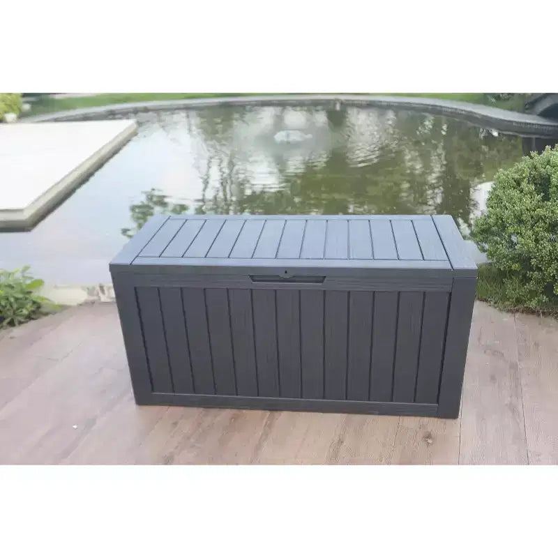 Coffre de rangement extérieur de 454 litres, en acier inoxydable avec insert, étanche, verrouillable et résistant aux UV pour meubles de patio, outils de jardin et accessoires de piscine