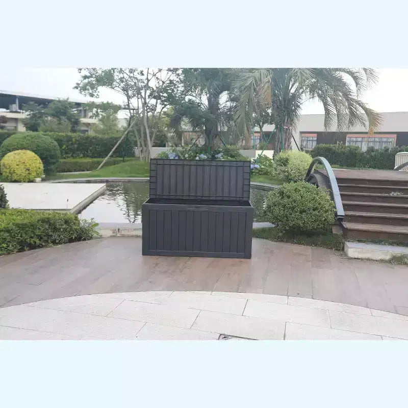 Coffre de rangement extérieur de 454 litres, en acier inoxydable avec insert, étanche, verrouillable et résistant aux UV pour meubles de patio, outils de jardin et accessoires de piscine