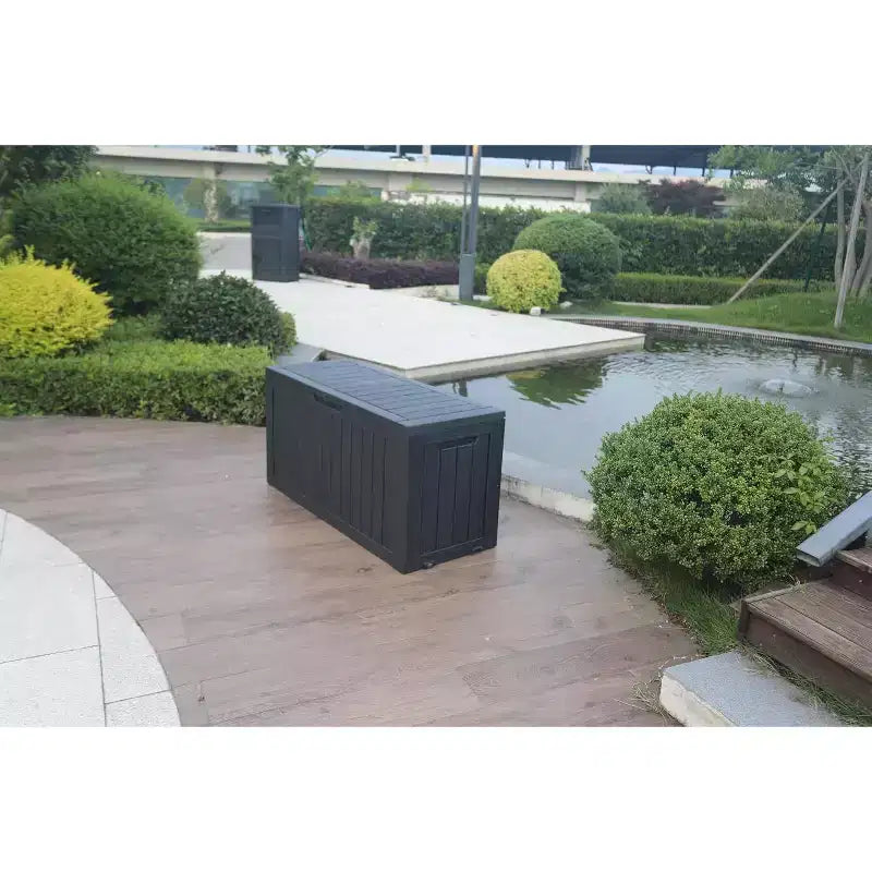 Coffre de rangement extérieur de 454 litres, en acier inoxydable avec insert, étanche, verrouillable et résistant aux UV pour meubles de patio, outils de jardin et accessoires de piscine