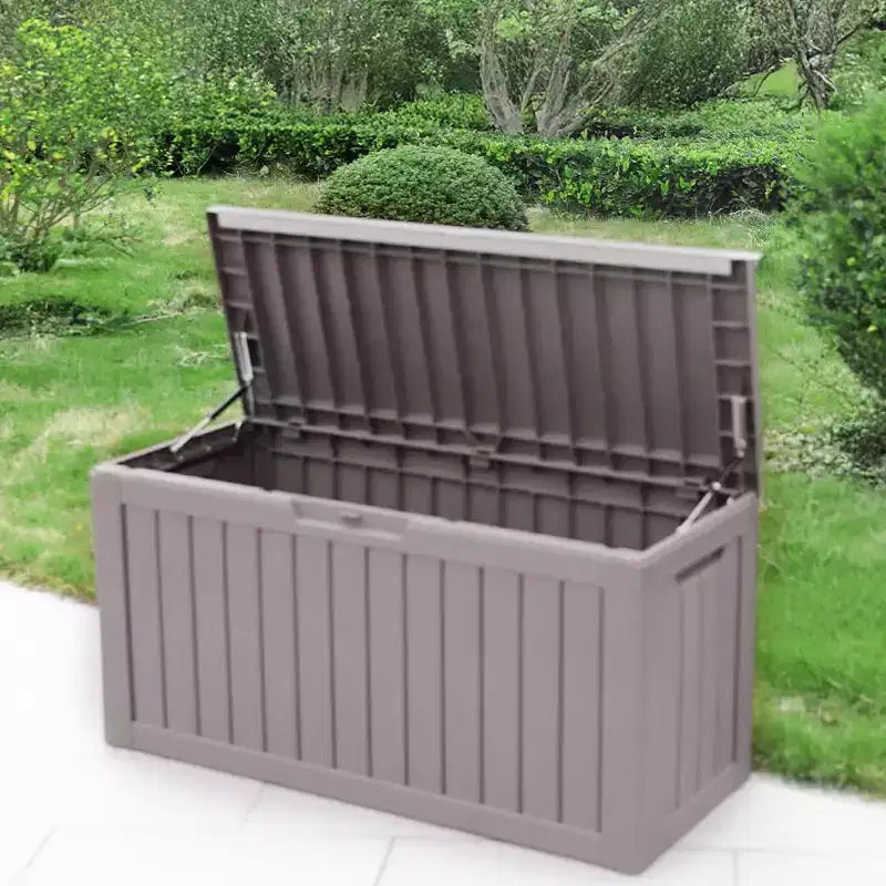 Coffre de rangement extérieur de 454 litres, en acier inoxydable avec insert, étanche, verrouillable et résistant aux UV pour meubles de patio, outils de jardin et accessoires de piscine