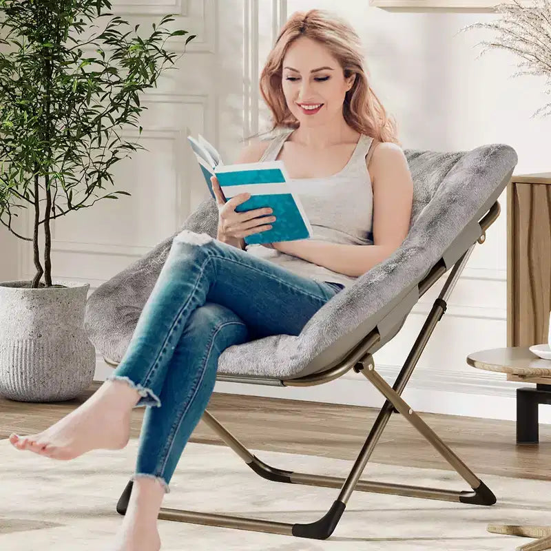 Canapé Paresseux - Fauteuil Soucoupe Confortable avec Coussin Doux et Pieds en Métal, Design Compact Idéal Salons, Appartements et Dortoirs