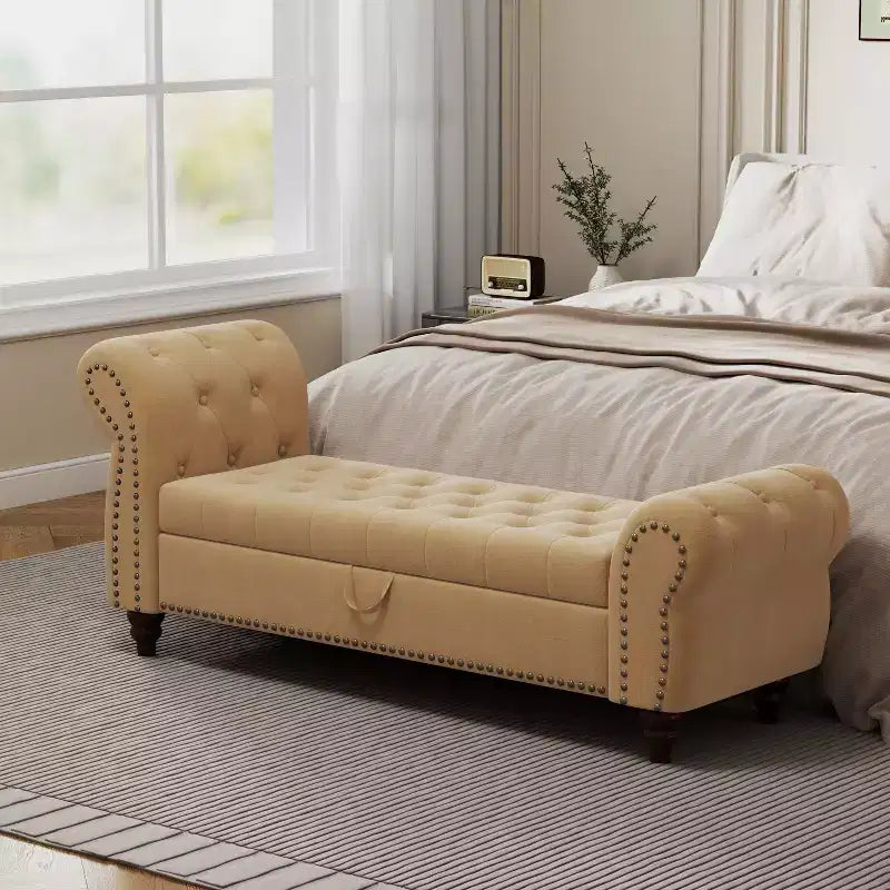 Banc Ottomane de Luxe en Velours 64,5", Banc de Rangement en Bout de Lit, Banc Ottomane d'Appoint Géométrique Élégant pour Salon, Capacité de 400lbs