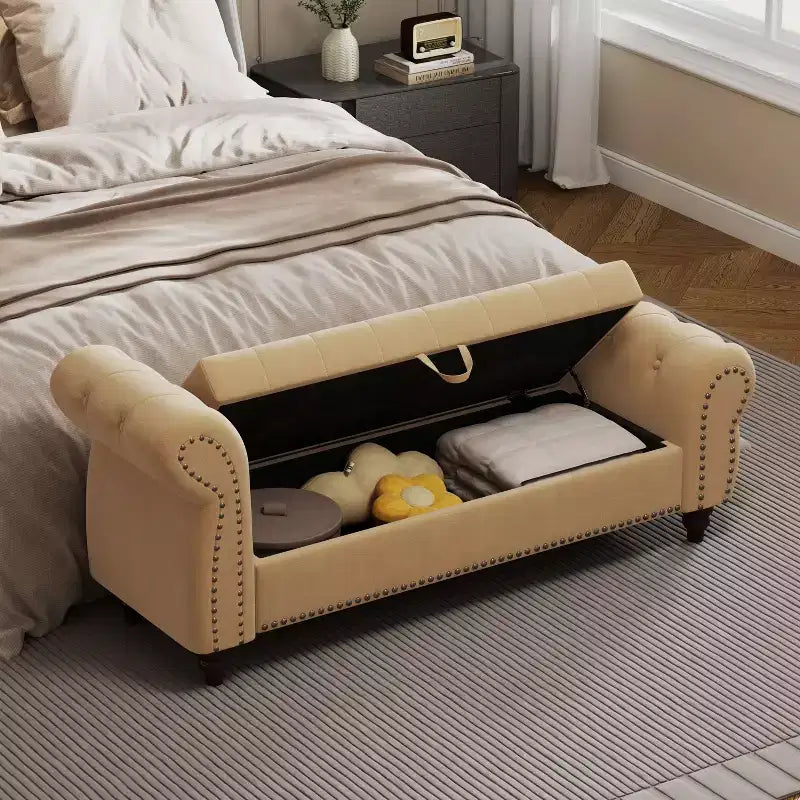 Banc Ottomane de Luxe en Velours 64,5", Banc de Rangement en Bout de Lit, Banc Ottomane d'Appoint Géométrique Élégant pour Salon, Capacité de 400lbs