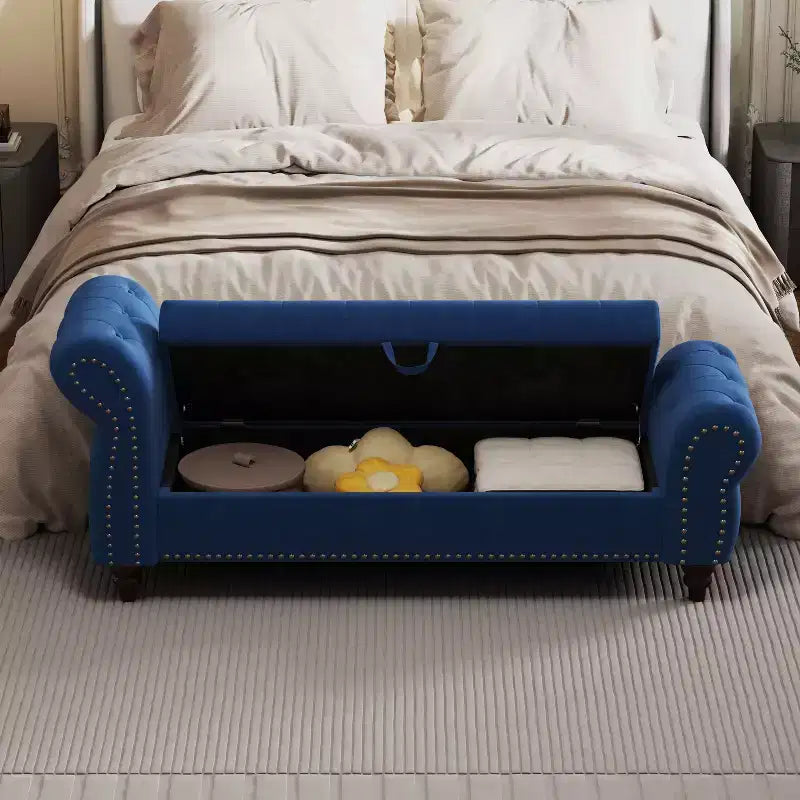 Banc Ottomane de Luxe en Velours 64,5", Banc de Rangement en Bout de Lit, Banc Ottomane d'Appoint Géométrique Élégant pour Salon, Capacité de 400lbs