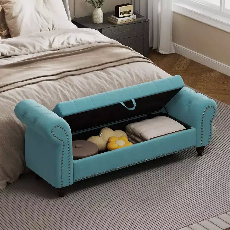 Banc Ottomane de Luxe en Velours 64,5", Banc de Rangement en Bout de Lit, Banc Ottomane d'Appoint Géométrique Élégant pour Salon, Capacité de 400lbs