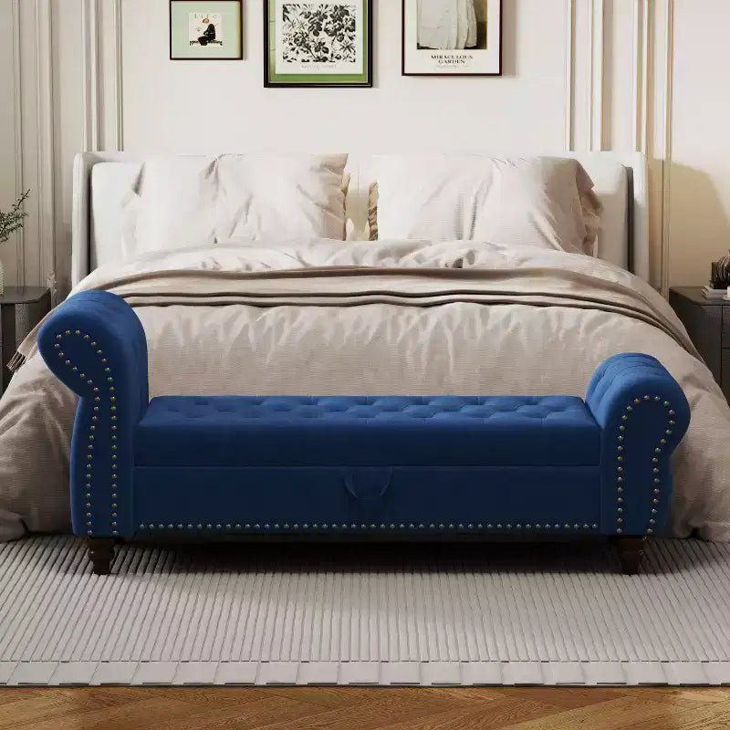 Banc Ottomane de Luxe en Velours 64,5", Banc de Rangement en Bout de Lit, Banc Ottomane d'Appoint Géométrique Élégant pour Salon, Capacité de 400lbs