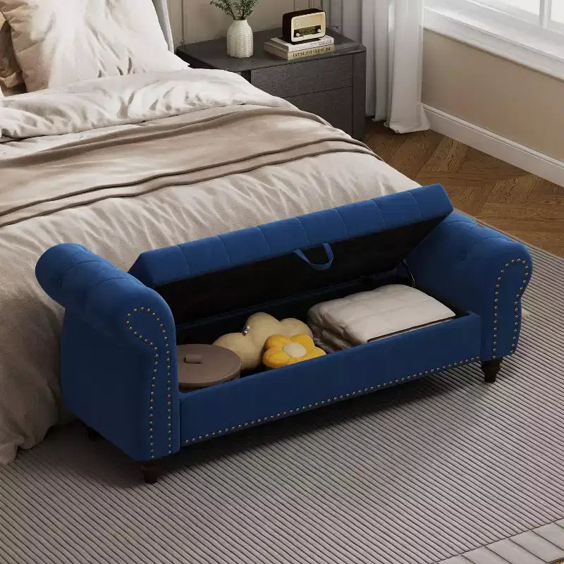 Banc Ottomane de Luxe en Velours 64,5", Banc de Rangement en Bout de Lit, Banc Ottomane d'Appoint Géométrique Élégant pour Salon, Capacité de 400lbs