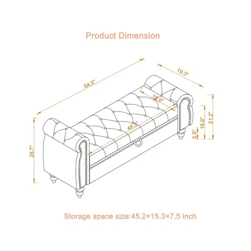 Banc Ottomane de Luxe en Velours 64,5", Banc de Rangement en Bout de Lit, Banc Ottomane d'Appoint Géométrique Élégant pour Salon, Capacité de 400lbs