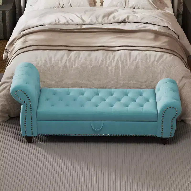 Banc Ottomane de Luxe en Velours 64,5", Banc de Rangement en Bout de Lit, Banc Ottomane d'Appoint Géométrique Élégant pour Salon, Capacité de 400lbs