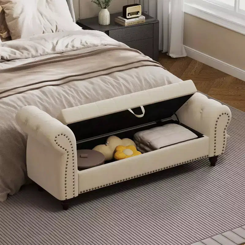 Banc Ottomane de Luxe en Velours 64,5", Banc de Rangement en Bout de Lit, Banc Ottomane d'Appoint Géométrique Élégant pour Salon, Capacité de 400lbs