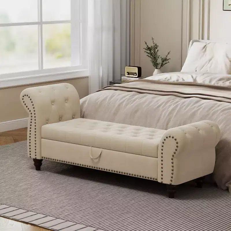 Banc Ottomane de Luxe en Velours 64,5", Banc de Rangement en Bout de Lit, Banc Ottomane d'Appoint Géométrique Élégant pour Salon, Capacité de 400lbs
