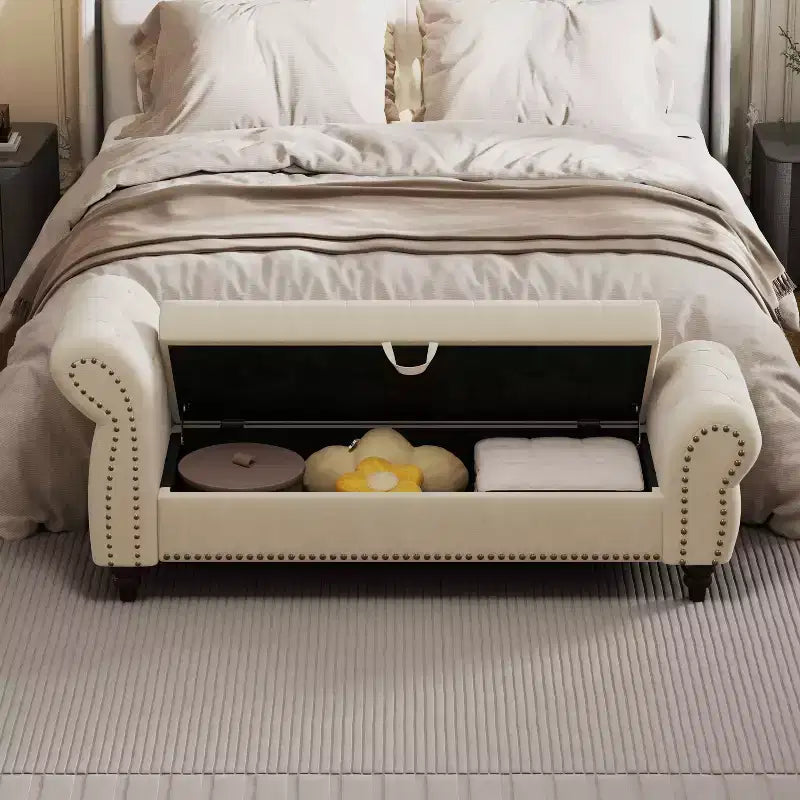 Banc Ottomane de Luxe en Velours 64,5", Banc de Rangement en Bout de Lit, Banc Ottomane d'Appoint Géométrique Élégant pour Salon, Capacité de 400lbs