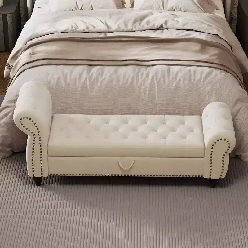 Banc Ottomane de Luxe en Velours 64,5", Banc de Rangement en Bout de Lit, Banc Ottomane d'Appoint Géométrique Élégant pour Salon, Capacité de 400lbs