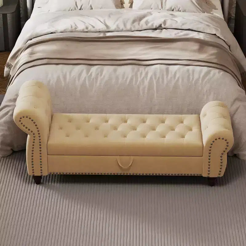 Banc Ottomane de Luxe en Velours 64,5", Banc de Rangement en Bout de Lit, Banc Ottomane d'Appoint Géométrique Élégant pour Salon, Capacité de 400lbs