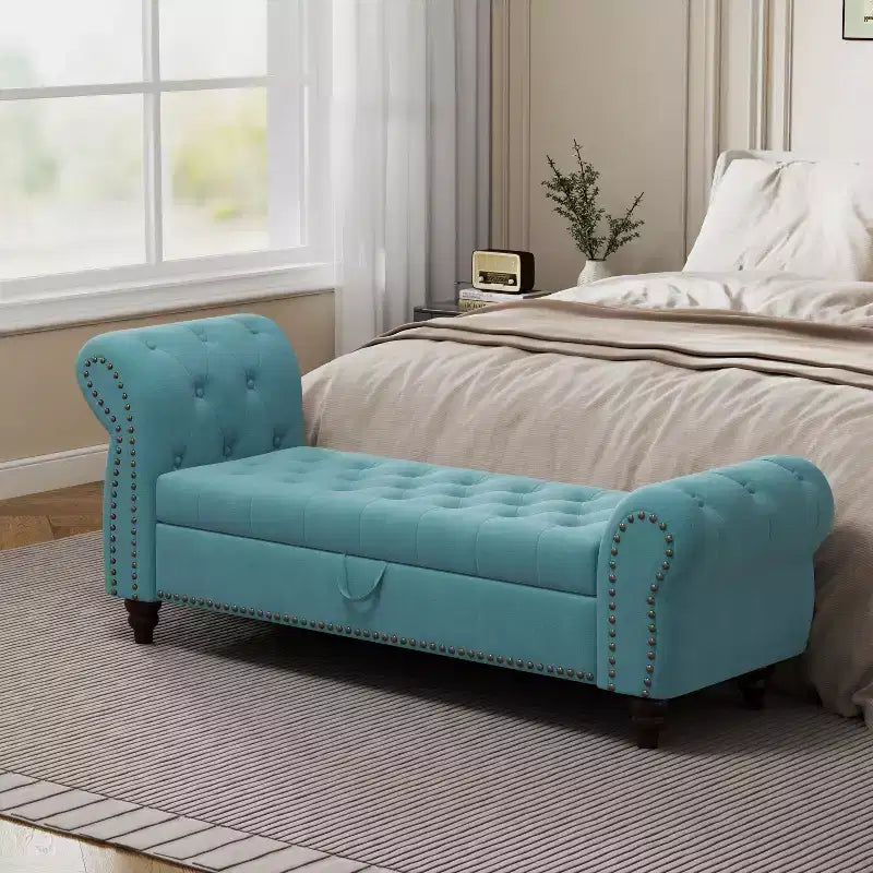 TUYOHW 64.5 Luxury Velvet Ottoman Bench,Storage End-of-Bed Bench,Stylish Geometric Accent Ottoman Bed Bench for Living Room,400lbs Capacity