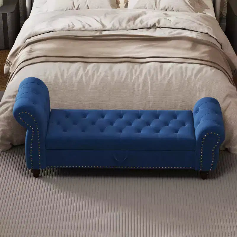 Banc Ottomane de Luxe en Velours 64,5", Banc de Rangement en Bout de Lit, Banc Ottomane d'Appoint Géométrique Élégant pour Salon, Capacité de 400lbs