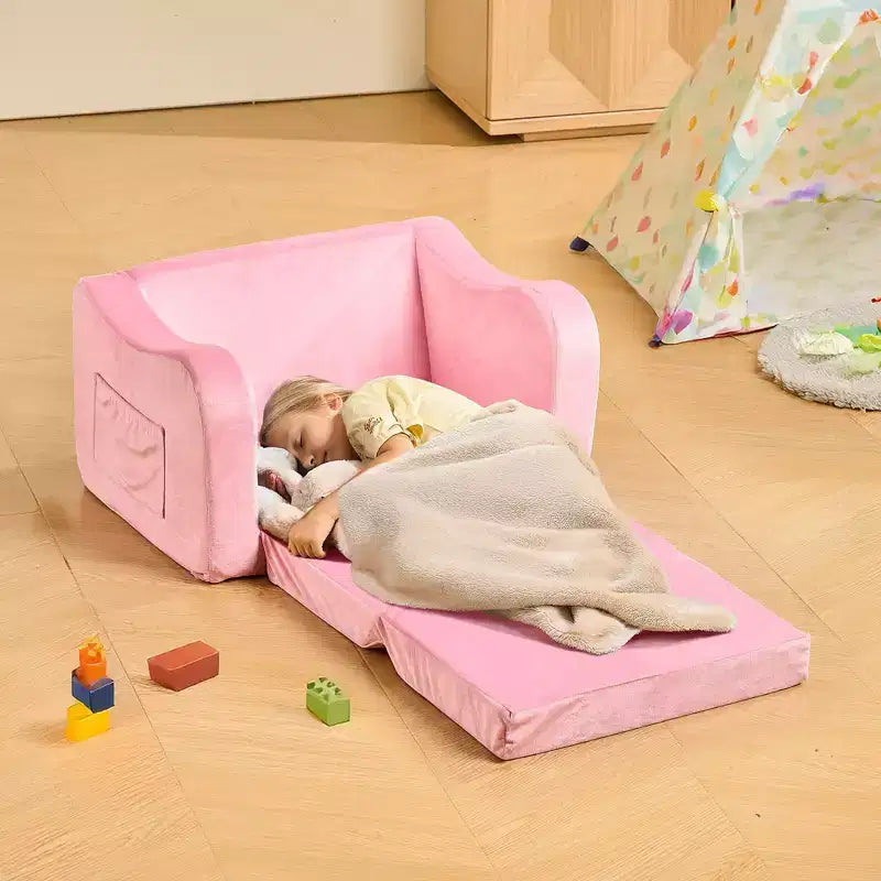 1 canapé pour enfants, pliable, pour tout-petits, convertible en chaise longue avec accoudoirs, rose