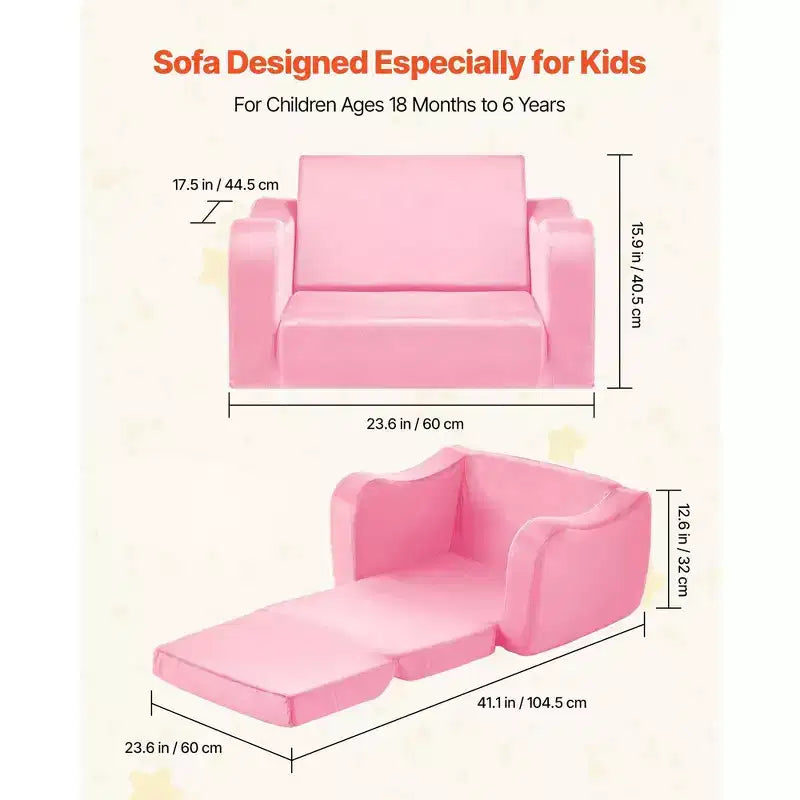 1 canapé pour enfants, pliable, pour tout-petits, convertible en chaise longue avec accoudoirs, rose