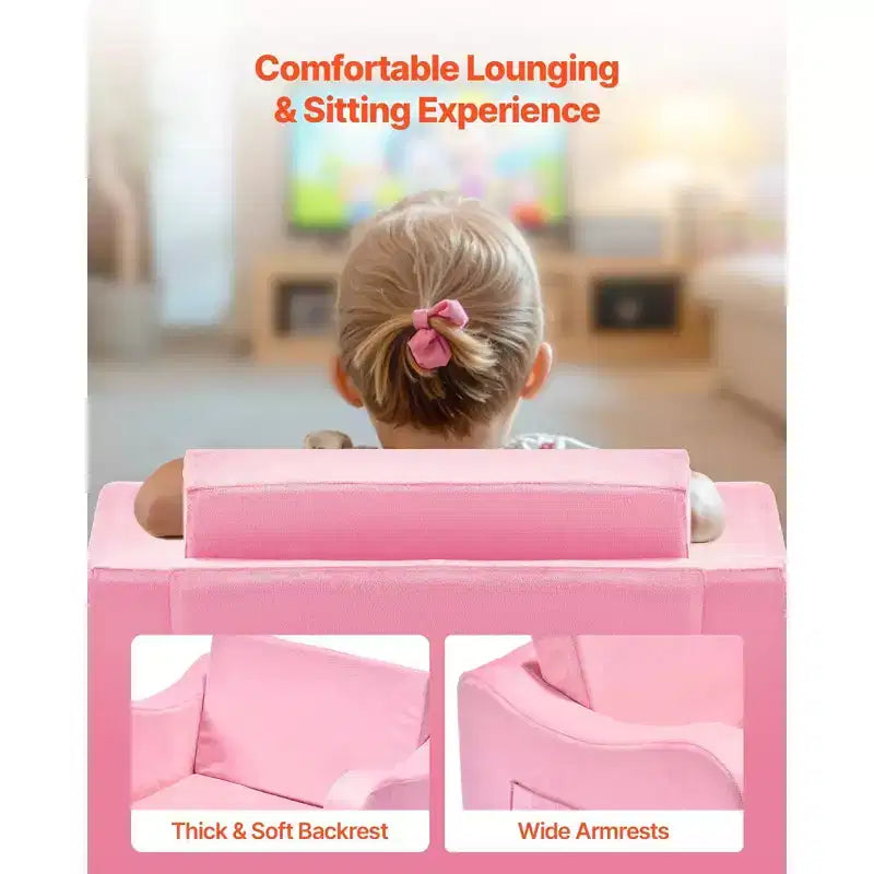1 canapé pour enfants, pliable, pour tout-petits, convertible en chaise longue avec accoudoirs, rose