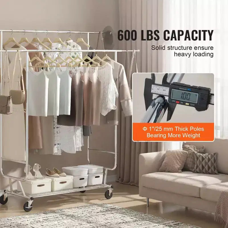 Portant à vêtements robuste 272 kg, double tringle avec hauteur et longueur réglables