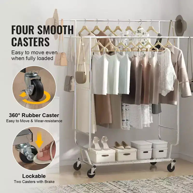 Portant à vêtements robuste 272 kg, double tringle avec hauteur et longueur réglables