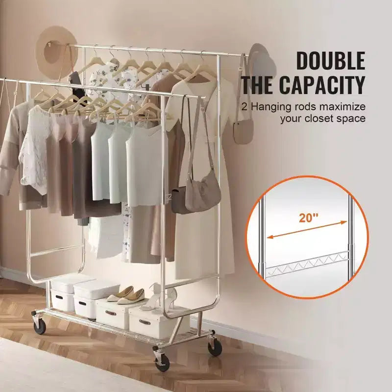 Portant à vêtements robuste 272 kg, double tringle avec hauteur et longueur réglables