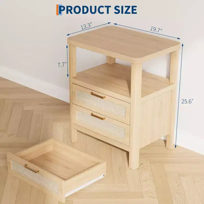 Tables de chevet de 50,8 cm, en chêne clair, avec tiroir et étagère ouverte à deux niveaux pour chambre à coucher