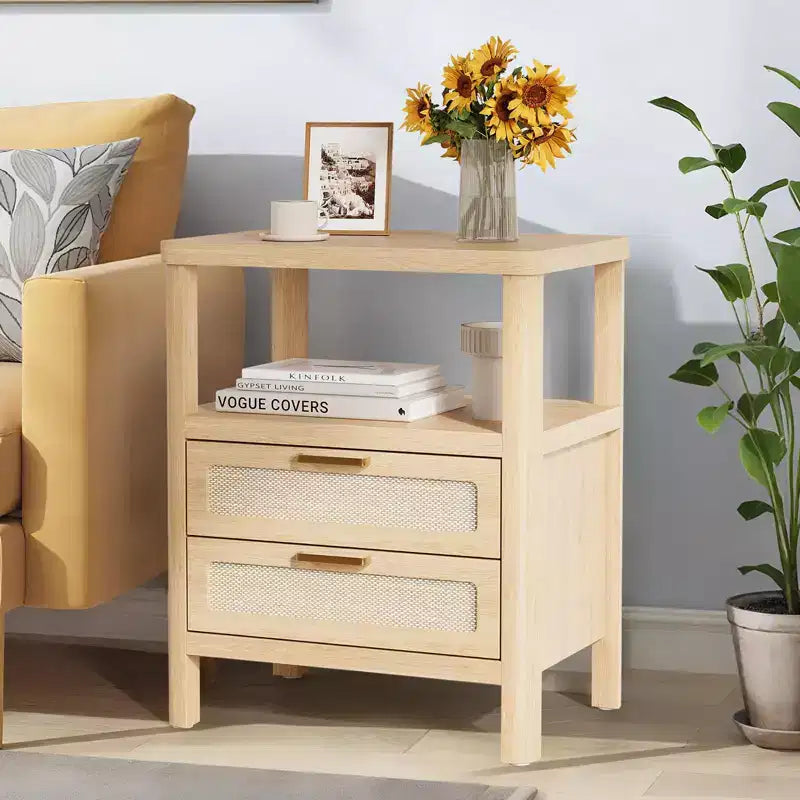 Tables de chevet de 50,8 cm, en chêne clair, avec tiroir et étagère ouverte à deux niveaux pour chambre à coucher