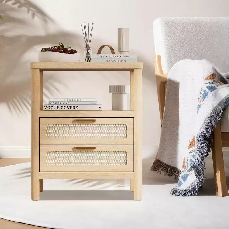 Tables de chevet de 50,8 cm, en chêne clair, avec tiroir et étagère ouverte à deux niveaux pour chambre à coucher