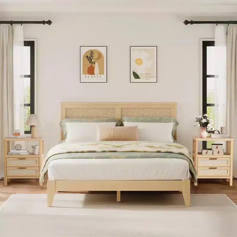 Tables de chevet de 50,8 cm, en chêne clair, avec tiroir et étagère ouverte à deux niveaux pour chambre à coucher