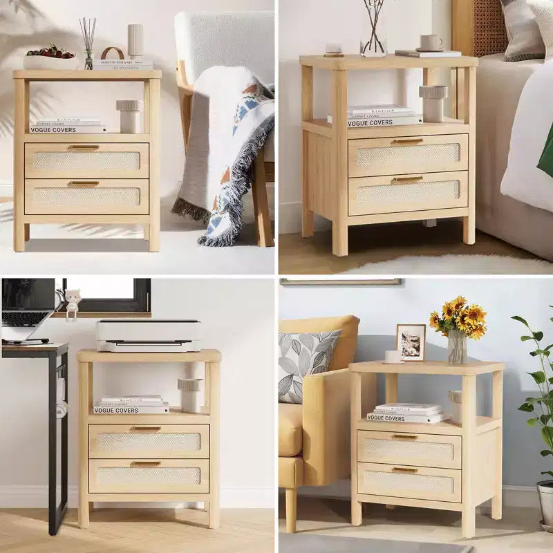 Tables de chevet de 50,8 cm, en chêne clair, avec tiroir et étagère ouverte à deux niveaux pour chambre à coucher