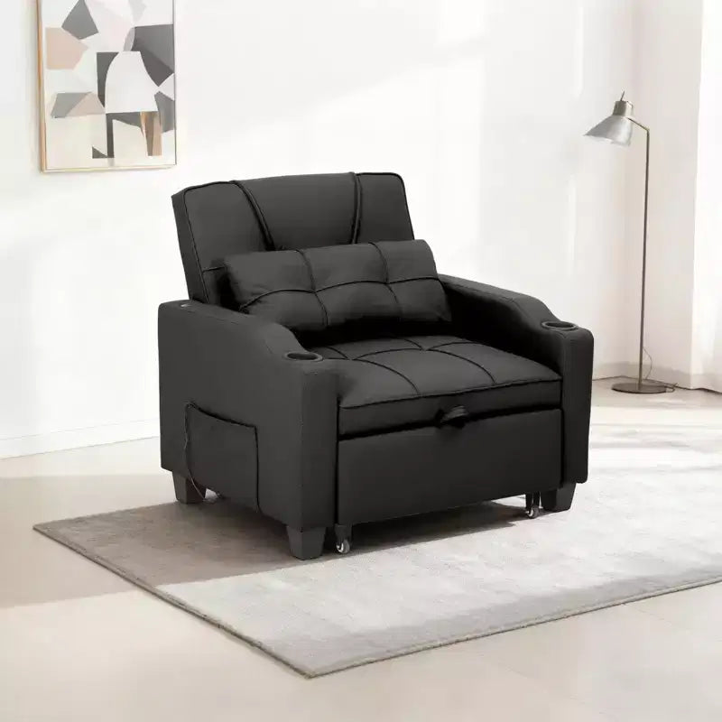 Canapé-lit inclinable convertible avec oreiller lombaire de massage vibrant, fauteuil de canapé multifonction en cuir PU, chaise longue