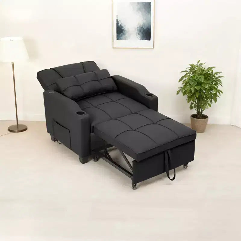 Canapé-lit inclinable convertible avec oreiller lombaire de massage vibrant, fauteuil de canapé multifonction en cuir PU, chaise longue