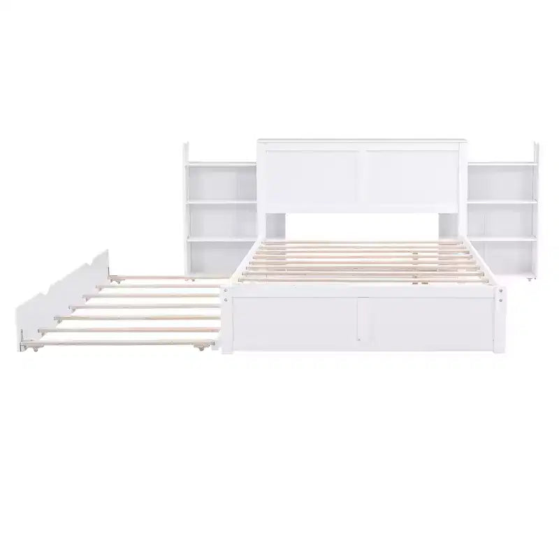 Lit plateforme de rangement Dunn avec étagères coulissantes et lit gigogne double XL