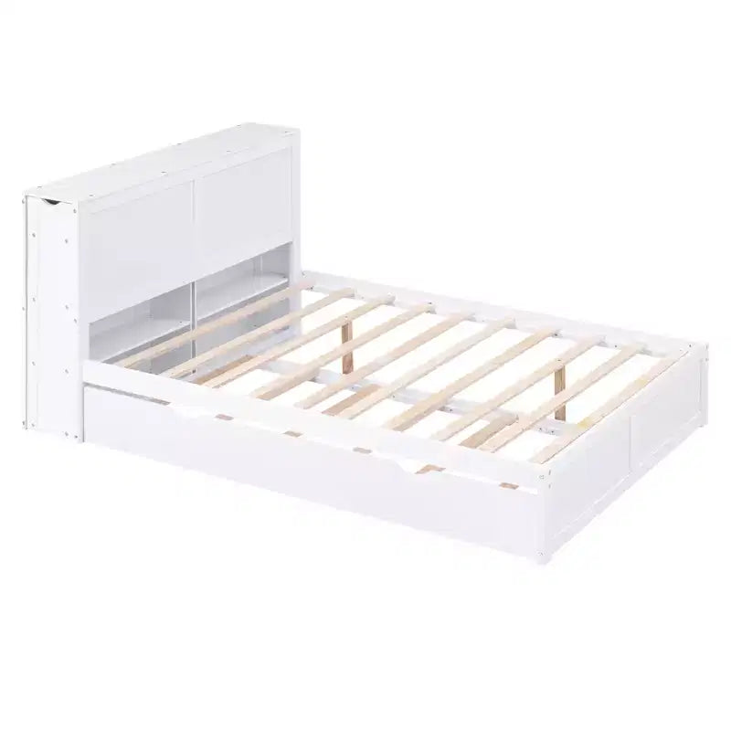 Lit plateforme de rangement Dunn avec étagères coulissantes et lit gigogne double XL