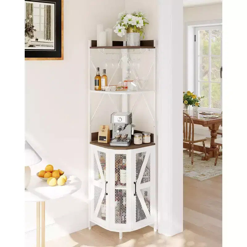 Étagère d'angle, armoire de rangement peu encombrante avec étagères ouvertes pour cuisine et salon