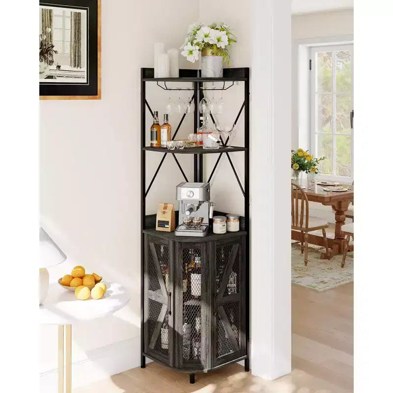 Étagère d'angle, armoire de rangement peu encombrante avec étagères ouvertes pour cuisine et salon