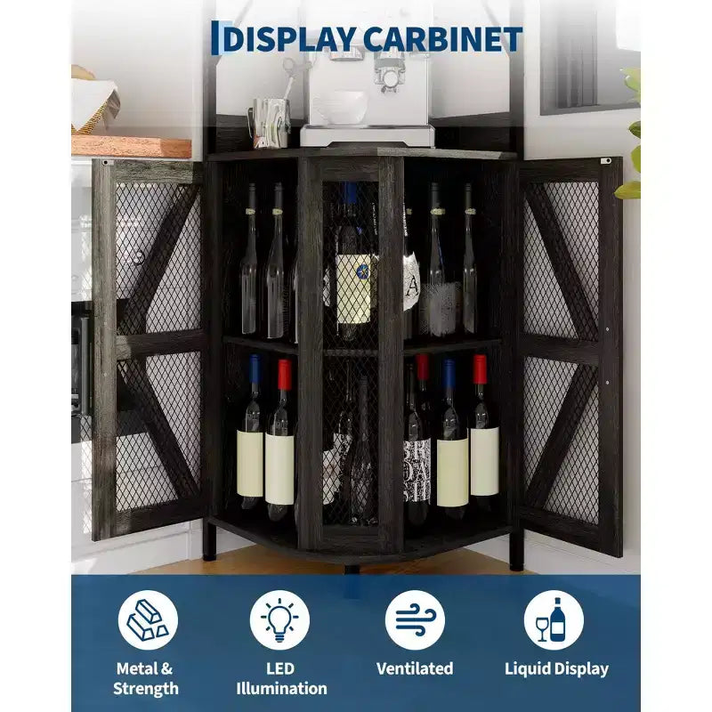 Étagère d'angle, armoire de rangement peu encombrante avec étagères ouvertes pour cuisine et salon