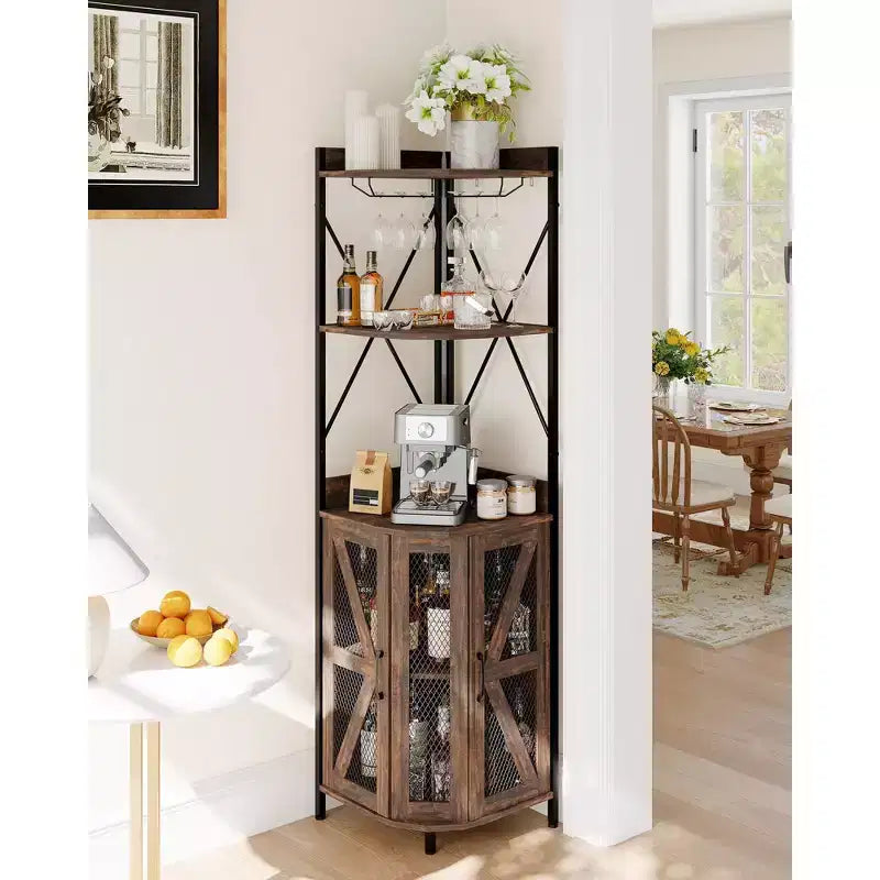 Étagère d'angle, armoire de rangement peu encombrante avec étagères ouvertes pour cuisine et salon