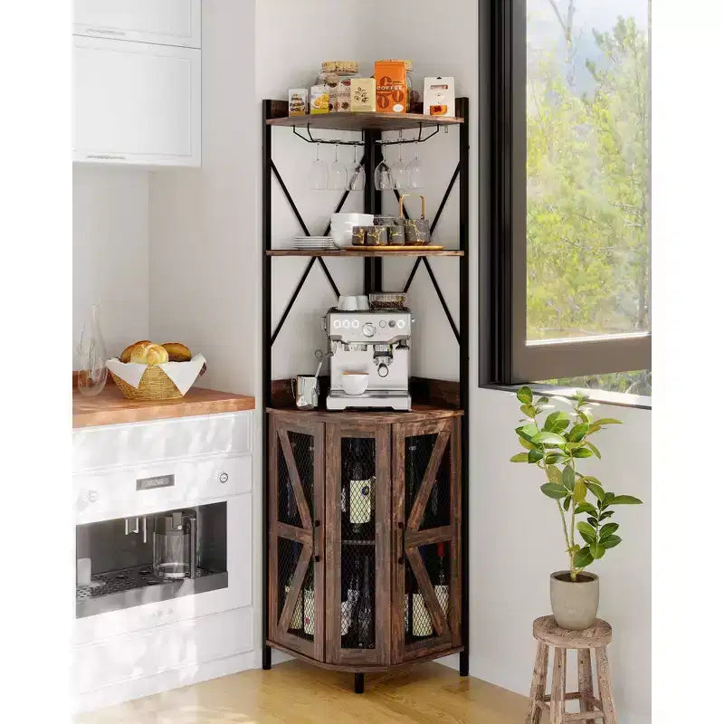 Étagère d'angle, armoire de rangement peu encombrante avec étagères ouvertes pour cuisine et salon