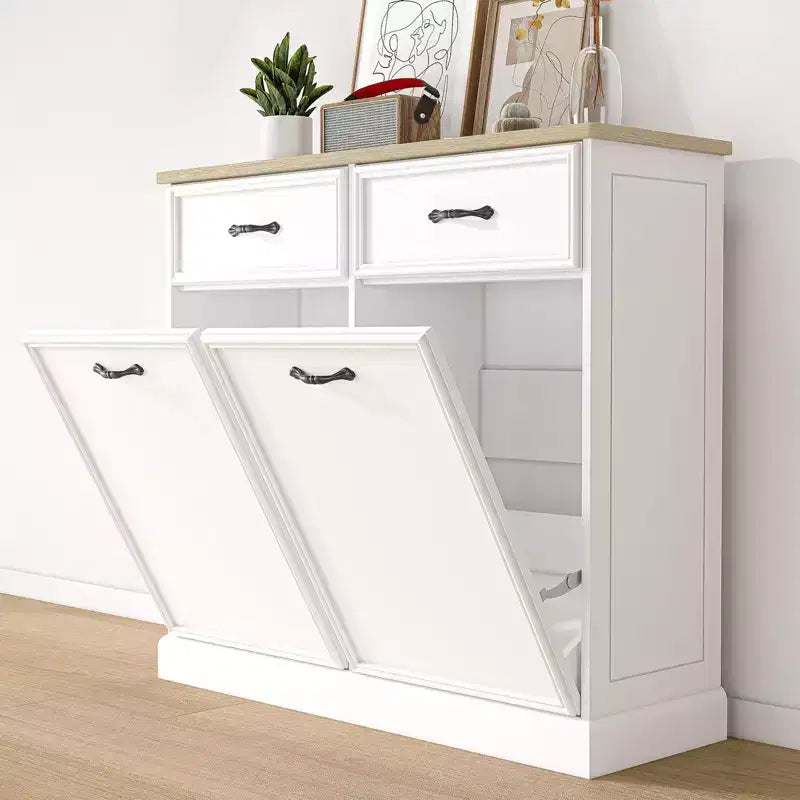 Meuble de rangement pour poubelle basculante autoportant en bois, à l'épreuve des animaux, avec tiroir caché, idéal pour la cuisine, la salle à manger, la buanderie