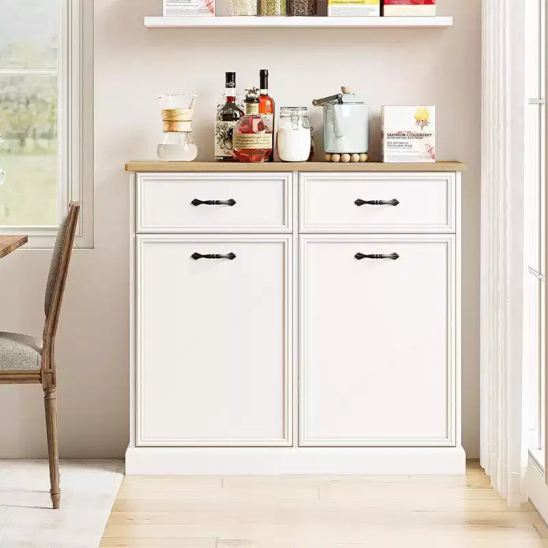 Meuble de rangement pour poubelle basculante autoportant en bois, à l'épreuve des animaux, avec tiroir caché, idéal pour la cuisine, la salle à manger, la buanderie