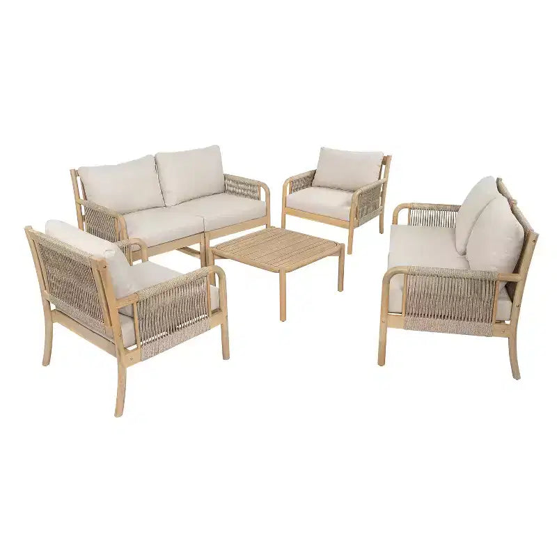 Christopher Knight Home Kazuya - Ensemble de salon de jardin 7 pièces en bois d'acacia et corde tressée