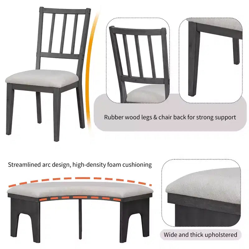 Ensemble de salle à manger rond 5 pièces rustique GDFStudio Agnes avec chaises rembourrées et banc incurvé