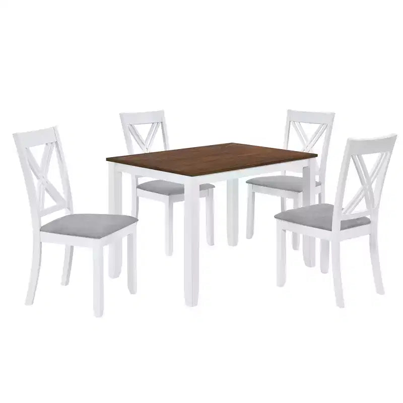 Ensemble de salle à manger rustique Tierney GDFStudio 5 pièces en hévéa avec revêtement et 4 chaises à dossier en X