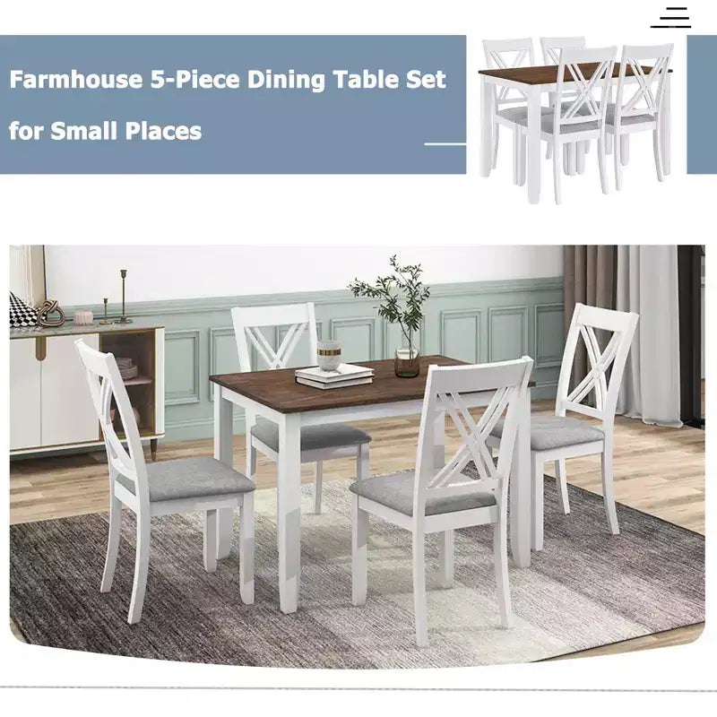 Ensemble de salle à manger rustique Tierney GDFStudio 5 pièces en hévéa avec revêtement et 4 chaises à dossier en X