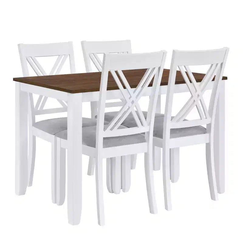 Ensemble de salle à manger rustique Tierney GDFStudio 5 pièces en hévéa avec revêtement et 4 chaises à dossier en X